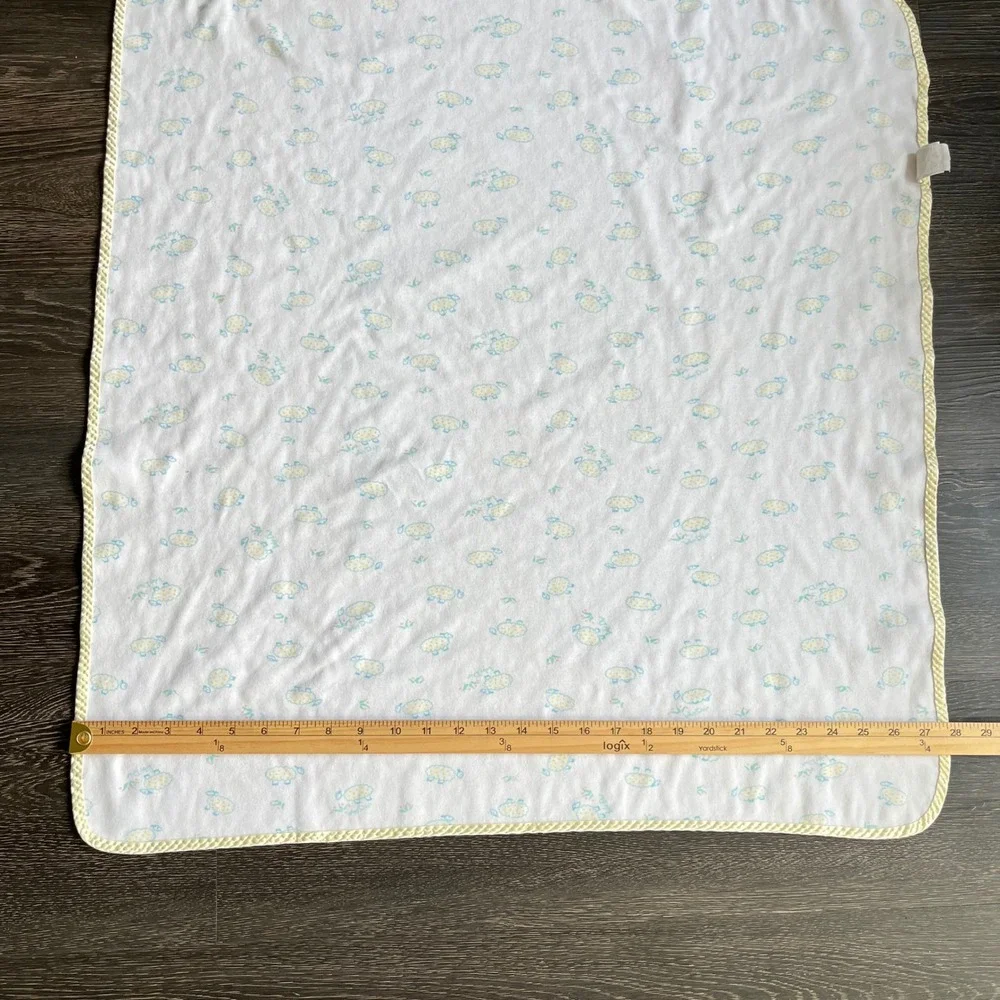 Vintage Baby Dior Sheep Print Blanket White Satin Trim 28x28 Unisex Nursery Soft